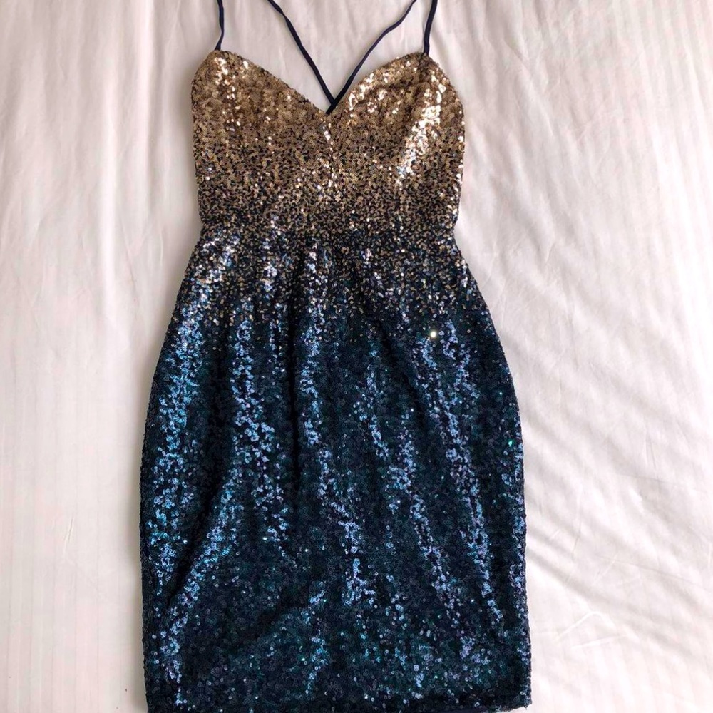 Sequinned strap dress in size small
